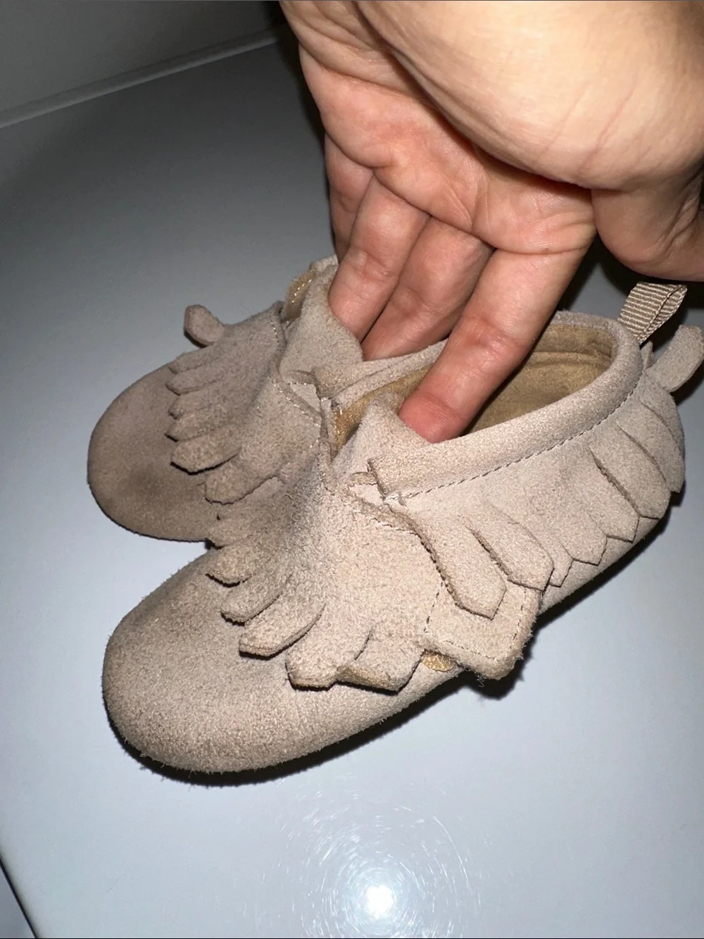 Toddler Fringe Moccasin Boots in Light Taupe 5